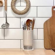 Self-Draining Utensil Drying Rack for Kitchen Counter, Compact and Durable, Beige, Perfect for Flatware & Silverware Durable and Compact Utensil Holder for Silverware, Draining Cup, 1 Pack