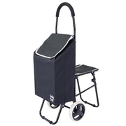 dbest products Trolley Dolly Sport with Chair – Foldable Grocery Cart on Wheels – Multi Use Rolling Cart with Built-in Seat, Removable Bag, and Hand Truck Dolly Function, Black