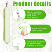2 in 1 Needle Threader Seam Ripper, Integrated Seam Remover & Needle Threading Tool Seam Opener Sewing Device for Hand Sewing Crafting Knitting Cross Stitch Quilting Supplies (Green)
