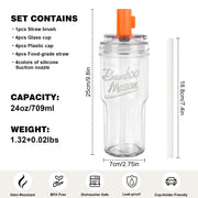 ANOTION 2pc Glass Tumbler with Lids and Straws, Leakproof 24oz Mason Jar Cups, Cap Cup Leak-Proof, Self-Assembly Silicone Straw, Reusable Iced Coffee Smoothie Matcha Cup Aesthetic Coffee Gifts Women