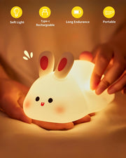 Daixinde Big Face Rabbit Night Light, Cute Bunny Gifts, Silicone Squishy Rabbit Lamp, Rechargeable Dimmable Animal Nightlight, Baby Night Light for Nursery Breastfeeding Bedroom Living Room