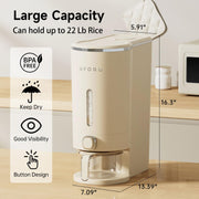 UFORU Rice Dispenser, Rice Storage Container with Measuring Cup for Kitchen Pantry Household, Cereal Dry Food Storage Containers Airtight, Sealed Moisture Proof， 22 Lbs