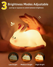 Daixinde Big Face Rabbit Night Light, Cute Bunny Gifts, Silicone Squishy Rabbit Lamp, Rechargeable Dimmable Animal Nightlight, Baby Night Light for Nursery Breastfeeding Bedroom Living Room