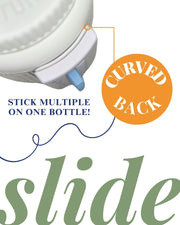 TAKE-N-SLIDE Peel and Stick Reusable for 12 + Refills, Pill/Medication/Vitamin/Pet Med Tracker & Reminder, Attach to Your Bottle, Organizer-Free, Curved‑Back (White, 2-Pack)