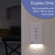 4 Pack - SnapPower GuideLight [For Duplex Outlets] - Replaces Plug-In Night Light - Electrical Receptacle Wall Plate With LED Night Lights - Auto On/Off Sensor - (Duplex, White)