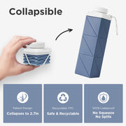 Mefold POMKAKA Collapsible Water Bottles 24.3oz(720ml), 2nd Generation Leakproof BPA-Free Travel Water Bottle,Lightweight Reusable Water bottle for Travel Cycling Gym Camping Sports,Blue