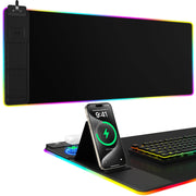 Mouse Pad with Phone Holder, Wireless Charging Desk Mat, RGB Gaming Mousepad Home Office Large Desk Pad with Ultra-Smooth Surface, Non-Slip Base, Waterproof Keyboard Pad, Classic Black Desk Mat