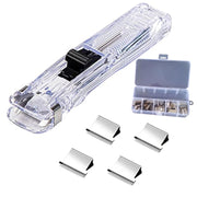 KetterlePPE Handheld Paper Clam Clip Dispenser, Portable Fast Paper Clipper with 50 Reusable Silver Metal Clips for Desktop Document Office/School/Home.