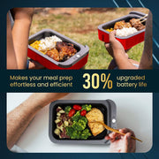Hot Bento PLUS Self Heated Lunch Box and Food Warmer Removeable Battery Powered, Portable, Cordless, Hot Meals for Office, Travel, Jobsite, Picnics, Outdoor Recreation, Kitchen Meal Prep (Ruby)