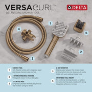 Delta VersaCurl Detangling Handheld Shower Head Tool for Curly Hair with 3 Curl Defining Brush Inserts Included, Detangler Brush Hand Shower with Hose, Champagne Bronze 74B430CZ
