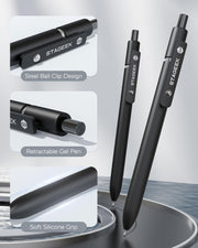 STAGEEK Black Gel Pens, 12Pcs Fine Point Smooth Writing Pens with 3 Extra Refills, Quick Dry Black Ink Pens for Journaling, Office, Note Taking, School Supplies, Nurse Aesthetic(Black)