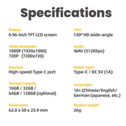 G6 Mini Thumb Camera, Portable Keychain Pocket Camera with 32GB TF Card, Wearable Photography Pendant with Type-C Adapter, Tiny Digital Gadget for Instant Phone Uploads (White)