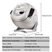 Portable Automatic Stir Fry Cooker, 2000W 6L Automatic Cooking Machine, One-Click Smart Start, Three Speed Adjustable, 360° Automatic Rotation, for Stir Frying, Stewing