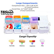 7 Day Medicine Pill Organizer, 4 Reminder Alarms, Loud Sound, 7 Large Compartments, Large Screen, Moisture-Proof, Dust-Proof, Travel Weekly/Daily Pill Box/Organizer/Case/Container/Dispenser, TBSoon
