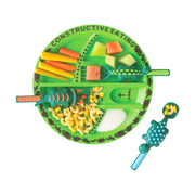 Constructive Eating Plate and Utensils Set - USA-Made Toddler Dinnerware with Divided Plates (Dinosaur)