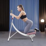Ab Workout Machine, Dual Track Adjustable Abdominal Trainer with LED Monitor, 3 Level Core Toner Foldable Fitness Equipment with 330lb Load Capacity, Waist Cruncher for Home Gym Office Workout (Pink)