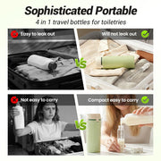 4-in-1 Travel Dispenser Bottle, 2026 Upgraded Travel Size Container, Portable Toiletry Container for Carry On, Travel Dispenser Bottle for Shampoo Lotion Conditioner Cream (Green)