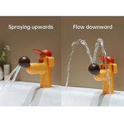 KINSE Bathroom Sink Faucet, Dog-Shaped Faucet Single-Handle Single -Hole Faucet 9/16" Connection, with Flexible Flexible Hose，360° Rotatable Spout, Suitable for Vanity Sink，Kids Room (Yellow