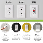 4 Pack - SnapPower GuideLight [For Duplex Outlets] - Replaces Plug-In Night Light - Electrical Receptacle Wall Plate With LED Night Lights - Auto On/Off Sensor - (Duplex, White)
