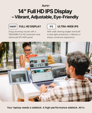 Aura Displays Triple Boost 14” Pro | Premium Triple Portable Monitor Extender | Full Aluminum | Quad Screens | 3×14” FHD 1080P HDR IPS | USB-C & HDMI | Compatible with 11”-18” Laptops