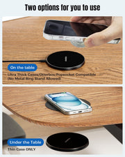 Eazpower Invisible Wireless Charger, 0-30mm Under Desk Wireless Charger, Dual Uses On or Hidden Under Table Charging Pad for Nightstand for iPhone 17/17 Pro/17 Pro Max/17 Air/16/15/14/Samsung Phone