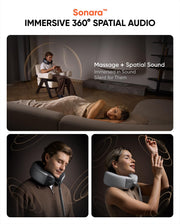 Bluvol Nest 10 Ultra Immersive Heated Neck Massager Pillow, Therapist-Style Deep Tissue Pain Relief, 360° Spatial Audio, Cordless Massager for TV Watching, Gaming, Office Work, Silver