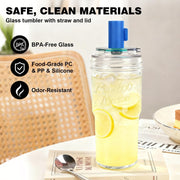 ANOTION 2pc Glass Tumbler with Lids and Straws, Leakproof 24oz Mason Jar Cups, Cap Cup Leak-Proof, Self-Assembly Silicone Straw, Reusable Iced Coffee Smoothie Matcha Cup Aesthetic Coffee Gifts Women