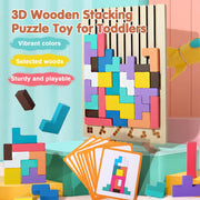 DQVTIC Wooden Russian Blocks Puzzle, 3D Colored Wooden Stacking Jigsaw Puzzle Toy, Montessori STEM Educational Toys, 42Pcs Blocks Brain Teaser Board Game Boys Girls Activity Kids Gift for Toddlers 3+