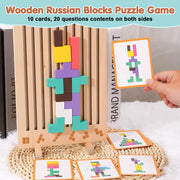 DQVTIC Wooden Russian Blocks Puzzle, 3D Colored Wooden Stacking Jigsaw Puzzle Toy, Montessori STEM Educational Toys, 42Pcs Blocks Brain Teaser Board Game Boys Girls Activity Kids Gift for Toddlers 3+