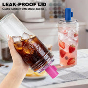 ANOTION 2pc Glass Tumbler with Lids and Straws, Leakproof 24oz Mason Jar Cups, Cap Cup Leak-Proof, Self-Assembly Silicone Straw, Reusable Iced Coffee Smoothie Matcha Cup Aesthetic Coffee Gifts Women