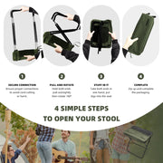 Yoosure 16" Extra Tall Portable Folding Stool for Adults, X-Large Collapsible Camping Chair with 3 Storage Pockets, Heavy Duty Travel Seat for Fishing, Hiking, Gardening