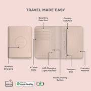 Satechi Passport Holder for Travel with Find My, Passport Cover with 4 Card Holder, Wireless Charging, and RFID protection – Travel Essential Vegan Leather Passport – Desert Rose