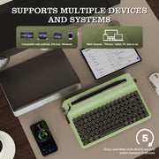 YUNZII QL75 Wireless Typewriter Hot Swap Retro Mechanical Keyboard,Punk Round Keycaps,RGB Backlit QMK/VIA Programmable, Multi-Device Keyboard with 2.4GHz/Type-C/BT5.0 (Green, Cocoa Cream V2 Switch)