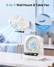 KIMMOO USB Desk Fan for Bedroom, 199 Speeds Turbo Airflow, Portable Fan with Ice Cooling, Digital Display Quiet Table Fan, 270° Rotating Small Rechargeable Battery Desktop Fans for Home Office (White)