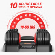 55LBS Adjustable Dumbbells Set of 2, Durable Weights Dumbbells Set, 10 in 1 Free Weights Set with Anti-Slip Grip, Fast Adjust Gym Equipment Space Saving for Home Strength Training – Pair
