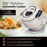 Portable Automatic Stir Fry Cooker, 2000W 6L Automatic Cooking Machine, One-Click Smart Start, Three Speed Adjustable, 360° Automatic Rotation, for Stir Frying, Stewing