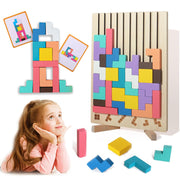 DQVTIC Wooden Russian Blocks Puzzle, 3D Colored Wooden Stacking Jigsaw Puzzle Toy, Montessori STEM Educational Toys, 42Pcs Blocks Brain Teaser Board Game Boys Girls Activity Kids Gift for Toddlers 3+