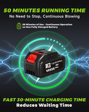 Seese Pro Blower, Seese Handheld Cordless Turbo Jet Blower 1000g, Ultra-Light, Ultra-Powerful, 1200 Cfm Airflow, 50 Minutes Runtime, for Car/Lawn/Garage Cleaning and Snow Removal (2 Battery Set)