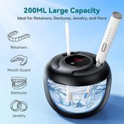 Dental Ultrasonic Retainer Cleaner Machine - 45kHz Dental Cleaning Pod with 4 Modes, Digital Timer & 200ML Capacity for Denture, Mouth Guard, Aligner, Night Guard, Braces, Toothbrush Head & Jewelry