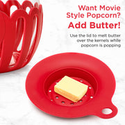Ecolution Patented Micro-Pop Microwave Popcorn Popper with Temperature Safe Glass, 3-in-1 Lid Measures Kernels and Melts Butter, Made Without BPA, Dishwasher Safe, 3-Quart, Red