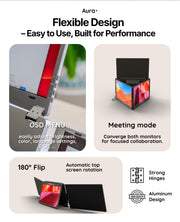 Aura Displays Triple Boost 14” Pro | Premium Triple Portable Monitor Extender | Full Aluminum | Quad Screens | 3×14” FHD 1080P HDR IPS | USB-C & HDMI | Compatible with 11”-18” Laptops