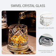 GOWARM 360 Degree Rotating Whiskey Glass Set with Ice Ball Mold, Crystal Clear Bourbon Scotch Glassware for Men, Fun & Novelty Gifts (Pattern 9)