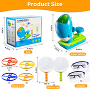 Flying Disc Launcher Outdoor Toys with 1 Whale Launcher, 24 Flying Discs, 2 Butterfly Nets and 2 Protective Glasses, Outside Toys for Kids Ages 3-5 6-8 Boys Girls Chasing Catching Games Birthday Gifts