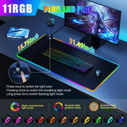 Mouse Pad with Phone Holder, Wireless Charging Desk Mat, RGB Gaming Mousepad Home Office Large Desk Pad with Ultra-Smooth Surface, Non-Slip Base, Waterproof Keyboard Pad, Classic Black Desk Mat