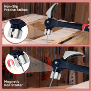 Forged Steel Claw Hammer with Magnetic Nail Starter & Shock-Absorbing Grip - Heavy Duty Framing, Carpentry, and DIY Tool