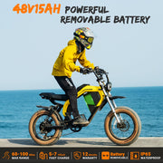 M5 Electric Bike for Adults/Teen,1500W Peak Motor 32 MPH, 48/15AH-35AH Dual Battery, 60/100 Miles 20" Fat Tire Electric Dirtbike, City Moped Electric Motorcycle for Adults Full Suspenssion Road Ebikes