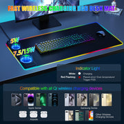 Mouse Pad with Phone Holder, Wireless Charging Desk Mat, RGB Gaming Mousepad Home Office Large Desk Pad with Ultra-Smooth Surface, Non-Slip Base, Waterproof Keyboard Pad, Classic Black Desk Mat