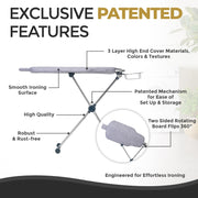 Dazzl 360° Dual-Sided Iron Board - Torso-Shaped Ironing Board Full Size with 8-Level Adjustable Height, Rotatable & Detachable Iron Holder, Garment Clips - HDPE Heat-Resistant Surface