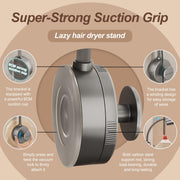 gzpynsgaoh Hair Dryer Stand Hands Free Wall, 360 Adjustable Hose Positionable Arm and strong adhesive Suction Cup Hair dryer storage rack for Mirror and Ceramic Tile (Grey 1Pack)