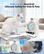KIMMOO USB Desk Fan for Bedroom, 199 Speeds Turbo Airflow, Portable Fan with Ice Cooling, Digital Display Quiet Table Fan, 270° Rotating Small Rechargeable Battery Desktop Fans for Home Office (White)